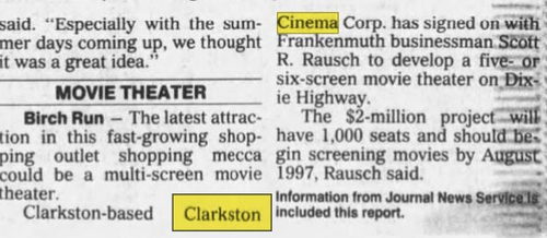 May 08 1996 article Clarkston Cinema, Clarkston